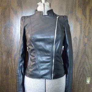 Zara Trafaluc black faux leather moto jacket size small